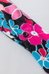 Vintage Floral Print V Neck Roll Tab Blouse