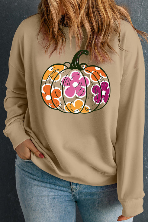 Vintage Floral Pumpkin Print O Neck Graphic Sweatshirt