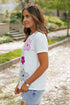 Vintage Floral Sequin Embellished Short Sleeve Graphic Tee