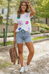 Vintage Floral Sequin Embellished Short Sleeve Graphic Tee