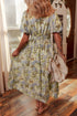Vintage Floral Smocked V Neck Puff Sleeve Maxi Dress