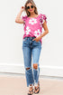 Vintage Floral Square Neck Ruffle Sleeve Textured Blouse