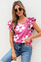 Vintage Floral Square Neck Ruffle Sleeve Textured Blouse