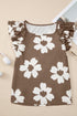 Vintage Floral Square Neck Ruffle Sleeve Textured Blouse