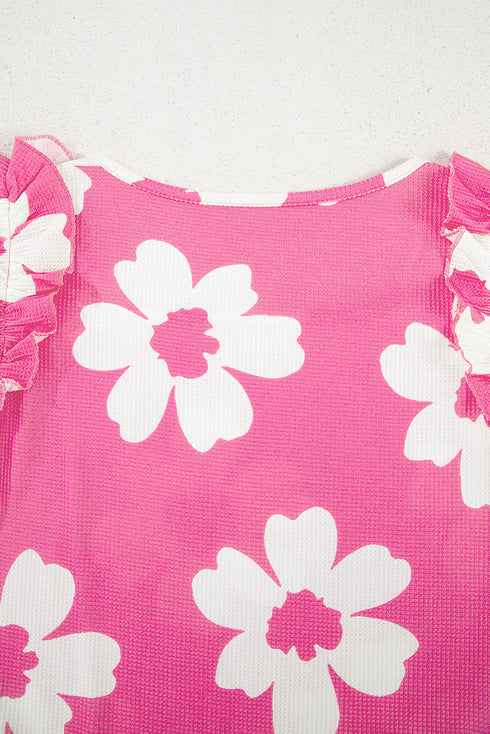 Vintage Floral Square Neck Ruffle Sleeve Textured Blouse
