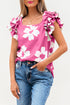 Vintage Floral Square Neck Ruffle Sleeve Textured Blouse