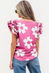 Vintage Floral Square Neck Ruffle Sleeve Textured Blouse