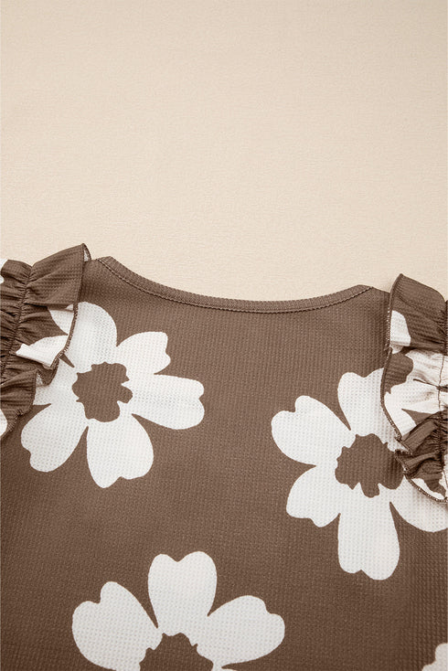 Vintage Floral Square Neck Ruffle Sleeve Textured Blouse