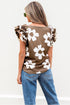 Vintage Floral Square Neck Ruffle Sleeve Textured Blouse