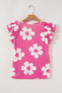 Vintage Floral Square Neck Ruffle Sleeve Textured Blouse