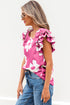 Vintage Floral Square Neck Ruffle Sleeve Textured Blouse