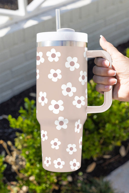 Vintage Floral Stainless Steel Travel Tumbler With Handle