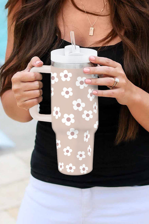 Vintage Floral Stainless Steel Travel Tumbler With Handle