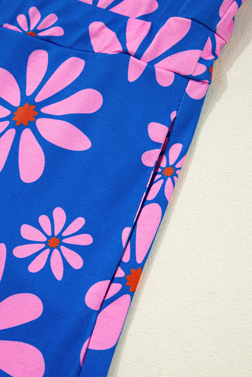 Vintage Floral Striped Quarter Zip Drawstring Mini Dress