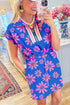 Vintage Floral Striped Quarter Zip Drawstring Mini Dress