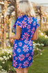 Vintage Floral Striped Quarter Zip Drawstring Mini Dress