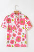 Vintage Floral Striped Ruffle Sleeve Button Collar Blouse