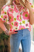 Vintage Floral Striped Ruffle Sleeve Button Collar Blouse