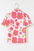 Vintage Floral Striped Ruffle Sleeve Button Collar Blouse