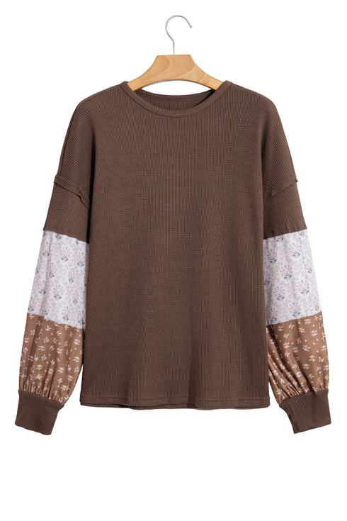 Vintage Floral Waffle Texture Relaxed Pullover Tunic Top