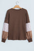 Vintage Floral Waffle Texture Relaxed Pullover Tunic Top