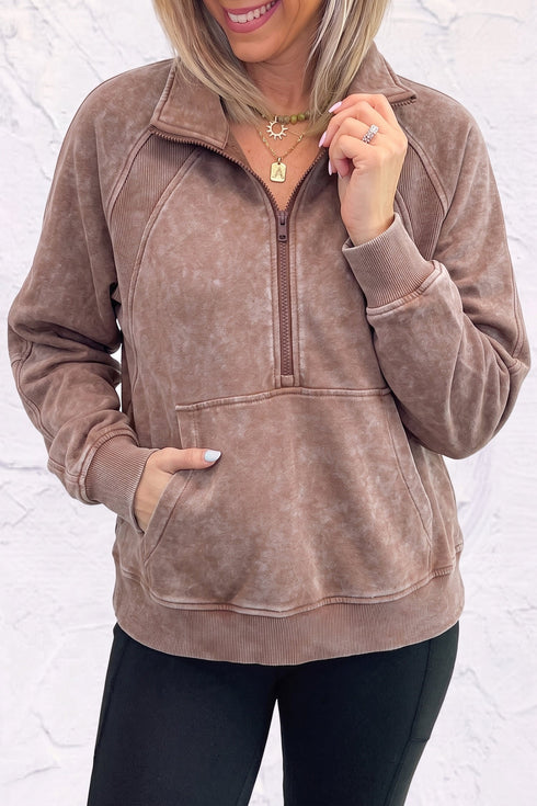Vintage Half Zip Long Sleeve Shift Sweatshirt