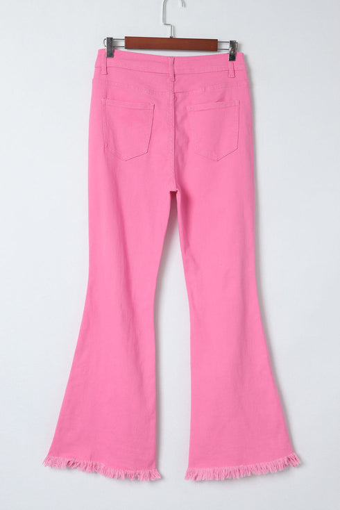 Vintage High Waist Distressed Raw Hem Flare Jeans