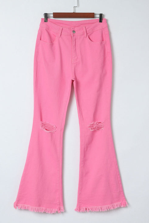 Vintage High Waist Distressed Raw Hem Flare Jeans