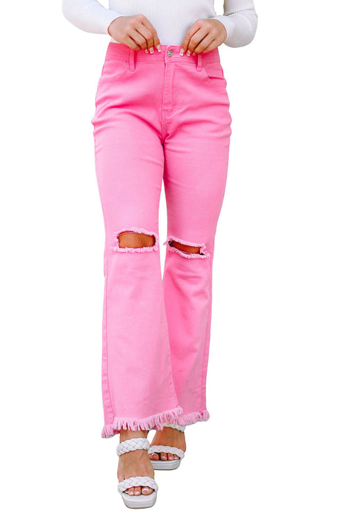 Vintage High Waist Distressed Raw Hem Flare Jeans