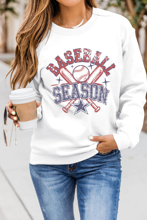 Vintage Inspired Baseball Season Graphic Crew Neck Sweatshirt
