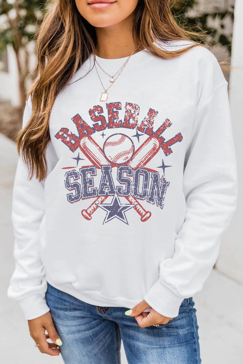 Vintage Inspired Baseball Season Graphic Crew Neck Sweatshirt