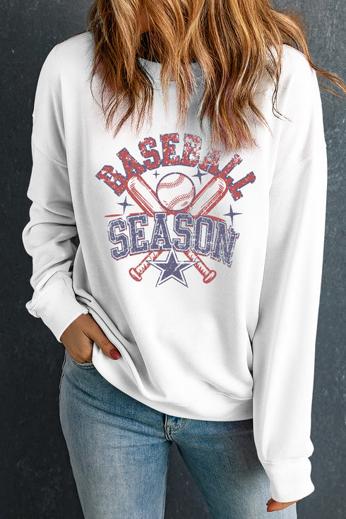 Vintage Inspired Baseball Season Graphic Crew Neck Sweatshirt