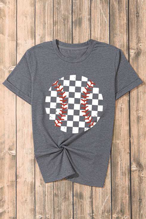 Vintage Inspired Checkered Baseball Print Graphic Tee
