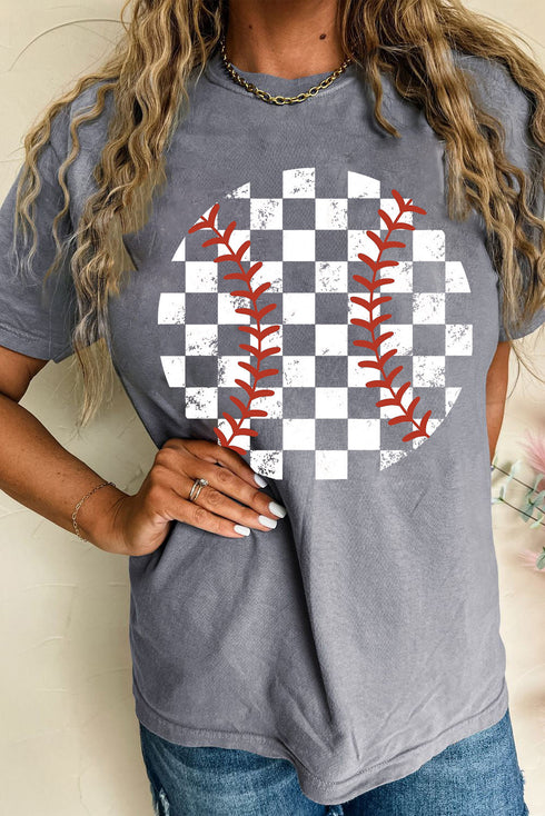Vintage Inspired Checkered Baseball Print Graphic Tee