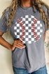 Vintage Inspired Checkered Baseball Print Graphic Tee