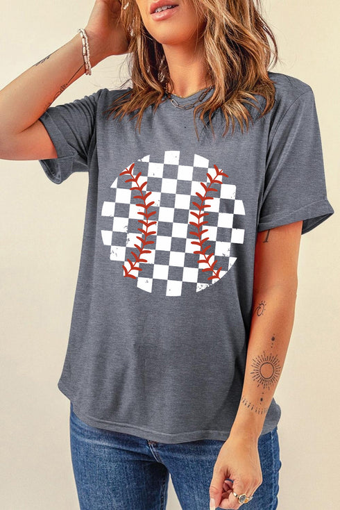 Vintage Inspired Checkered Baseball Print Graphic Tee