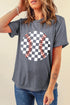 Vintage Inspired Checkered Baseball Print Graphic Tee