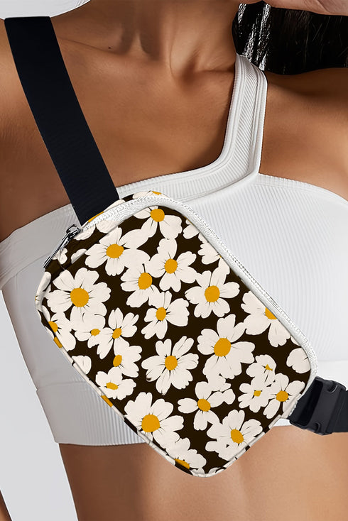 Vintage Inspired Daisy Print Nylon Adjustable Crossbody Bag