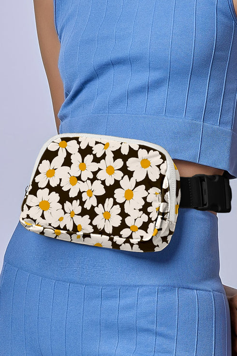 Vintage Inspired Daisy Print Nylon Adjustable Crossbody Bag