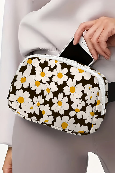 Vintage Inspired Daisy Print Nylon Adjustable Crossbody Bag