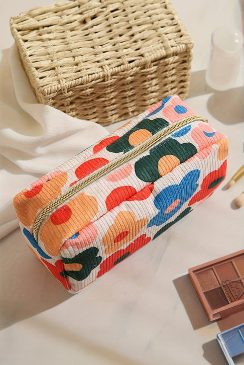 Vintage Inspired Floral Print Boxy Cosmetic Bag