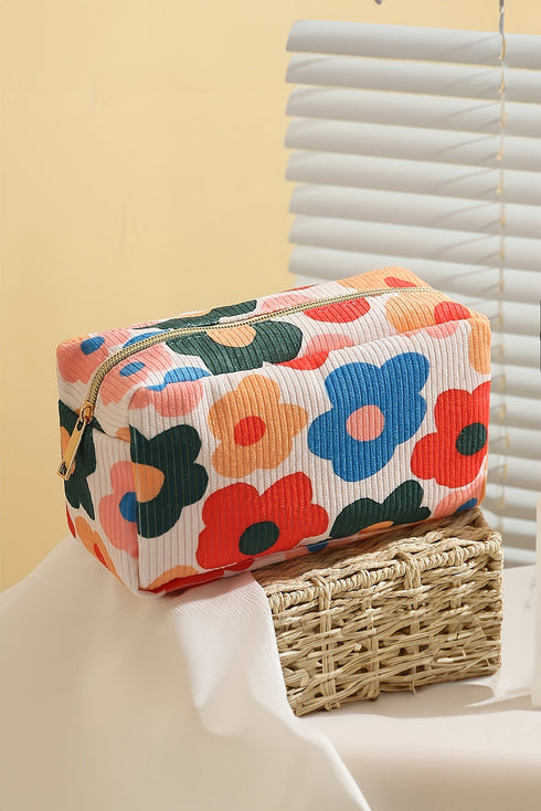 Vintage Inspired Floral Print Boxy Cosmetic Bag