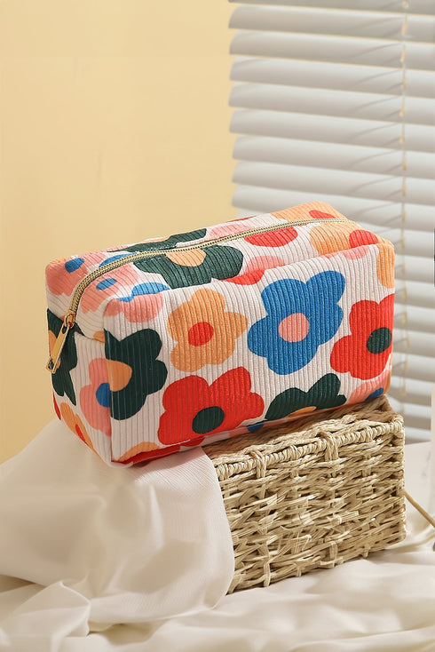 Vintage Inspired Floral Print Boxy Cosmetic Bag