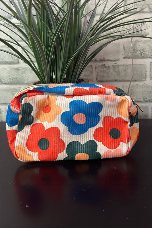 Vintage Inspired Floral Print Boxy Cosmetic Bag