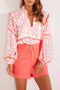 Vintage Inspired Floral Smocked Poet Collar Billowy Blouse