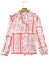 Vintage Inspired Floral Smocked Poet Collar Billowy Blouse