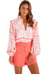 Vintage Inspired Floral Smocked Poet Collar Billowy Blouse