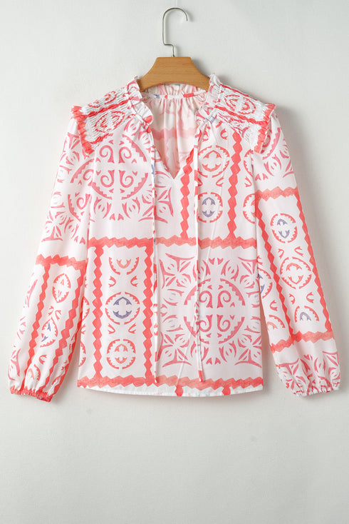 Vintage Inspired Floral Smocked Poet Collar Billowy Blouse