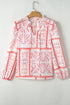 Vintage Inspired Floral Smocked Poet Collar Billowy Blouse