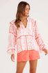 Vintage Inspired Floral Smocked Poet Collar Billowy Blouse